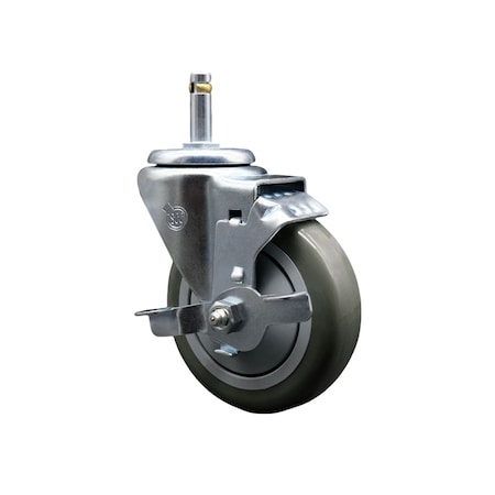 Service Caster 4'' Gray Polyurethane Wheel Swivel 7/16'' Grip Ring Stem Caster with Brake SCC-GR20S414-PPUB-TLB-716138